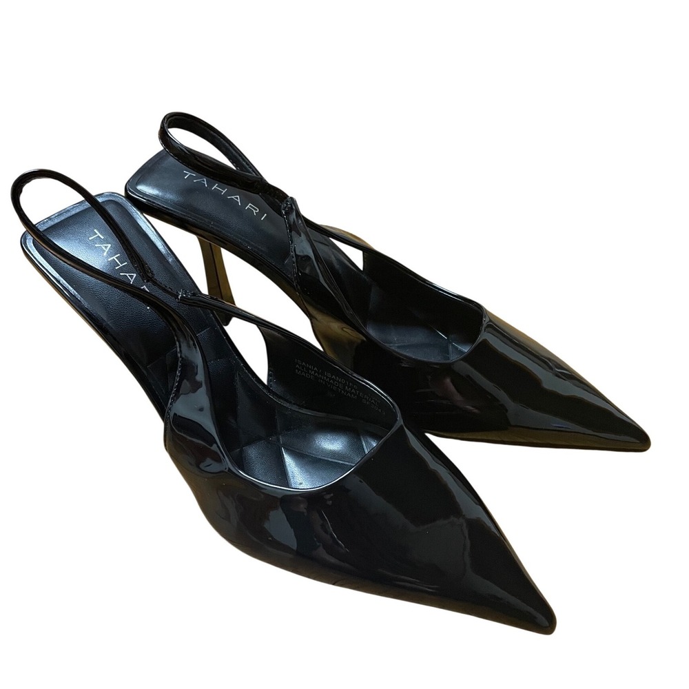 Tahari Isania Black Patent Slingback Pumps Pointed Toe Stiletto Heels Size 10M